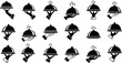 © MSTSULTANA - Food serving tray icons set with waiter hands holding cloche covers, restaurant catering service symbols, hospitality dining platter silhouette vector collection