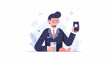© harimau - Man in suit holding two smartphones, modern flat illustration