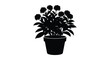 © Ajahar - A striking black silhouette of a lush potted plant with numerous blooms and vibrant foliage silhouette high quality