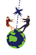 © deagreez - Vertical sketch 3d artwork collage poster of two happy boy girl stand earth globe planet distance relationships refusal breakup