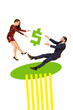 © deagreez - Composite 3D collage trend artwork template design of human resources job manager young man lady fly dollars money rich success earnings