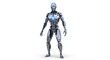 © Muhammad - Futuristic Humanoid Robot with Metallic Chrome Body and Glowing Blue Chest Core 3D Render isolated on White Background