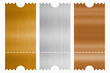 © Philip - Gold, silver, bronze ticket template set. Empty coupons blank and ticket with number, barcode. Vector illustration collection isolated on white background.