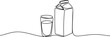 © MofajjolHossen - continuous single drawn one line a glass of milk and a milk package drawn from the hand a picture of the silhouette. line art. one line Icon drawing