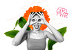 © deagreez - Composite trendy magazine photo collage of excited girl show okay gesture hands glasses gerbera flower bloom plant spring season