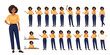 © Volha Hlinskaya - Large collection of young business African American woman with afro hairstyle in various poses, standing and sitting at office desk. Isolated vector illustration character set