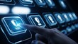 © graphicview35 - Finger pressing risk button with shield on futuristic interface screen hand
