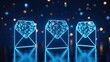 © graphicview35 - Glowing blue envelopes with pixelated tops on reflective surface digital