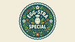 © Faheem - Cute 'Egg-stra Special' round vector logo with a smiling egg character in a chef hat, surrounded by green leaves and colorful flowers, perfect for Easter, spring, or food-related branding.