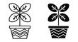© Vintage Stock - Potted plant icon set featuring outline and solid black seedling designs in decorative pots for gardening nature and growth concepts
