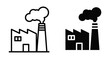 © Vintage Stock - Factory building icon set with chimney smoke representing industrial manufacturing plant production facility energy power station environmental pollution carbon emissions
