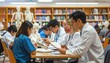 © Serlistudio - Diverse group of medical students intently studying human anatomy using detailed textbooks and anatomical models in a library setting
