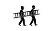 © rsvect02 - Two construction workers wearing hard hats walking together while carrying a long wooden ladder