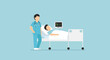 © armenita - Doctor checks patient on hospital bed with heart monitor, medical care concept