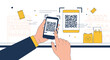 © wanda - Customer scans QR code on smartphone for contactless payment at store checkout