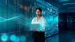 © Rendara Studio - Data analyst working on laptop with digital market charts, Latin woman