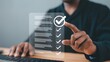 © Md Fazly Rabby - projects digital guarantee, business quality checking, and standardization certification. Hand point on check correct icon for compliance with regulations, services, and standards.