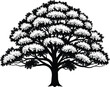 ©  JB Creative. - Detailed black tree silhouette with many leaves and branches on white background, nature landscape element, botanical vector illustration for design.