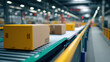 © Curioso.Photography - Cardboard boxes moving on a conveyor belt in a modern automated warehouse distribution center.