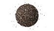 © Calina - Concentric arrangement of chia seeds, mostly black, against pure white background, showcasing their textures