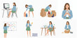 © Grafina - Flat Illustration Style Woman Character Activity Doing Daily Task People