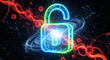 © prabu - 3D illustration of an unlocked padlock with glowing circuits and virus-like shapes symbolizing cyber security and pandemic threats