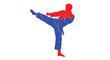 © ClipsByAnderson - Dynamic vector illustration of a martial arts practitioner performing a powerful high kick, featuring a striking red and blue design.