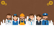 © fdp - International Workers' Day Diverse group of professionals representing various careers and jobs in a cityscape backdrop, celebrating employment and diversity in the workforce