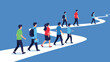 © MouSultana - Diverse group of people walking along a winding path toward a common destination illustrating the concept of a shared journey or progression.