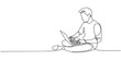 © Creative Tania - Young man sits with laptop. Communication and work on the Internet. Boy communicates using a computer. One continuous line .One continuous drawing line logo isolated minimal illustration.