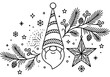 © Adobear04 - Norwegian Christmas Monoline Background with Nisse and Pine Branch