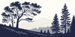 ©  MST RABEYA  BEGUM - A scenic landscape with trees and mountains Vector