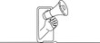 © MDROBIUL - hand holding megaphone coming out from smartphone screen marketing. one line art icon drawing vector