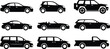 © MstKhyrun - Car silhouette icon set with sedan hatchback convertible SUV wagon minivan pickup truck automobile vector collection