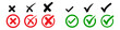 © Newton - Check box icon with right and wrong button icon vector illustration. Hand drawn checkmark illustration. green tick box and red cross. Editable stroke.