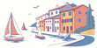© MST RABEYA BEGUM - A colorful illustration of a sailboat by buildings Vector