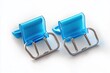 © Ulyana - pair of translucent blue binder clips with silver wire handles on a clean white background, bright and cheerful close-up conveying neatness and playful simplicity
