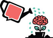 © IDR TAO - Flat vector illustration of a speech bubble watering can nurturing a brain plant for mental growth and communication concept