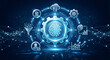 © solom - Artificial intelligence workflow automation concept with machine learning gear cloud analytics and data processing icons on futuristic blue digital network background