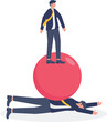 © vector mall - Powerful businessman standing on a giant red ball that is crushing a person representing workplace competition