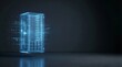 © lianlian liang - Futuristic data center server rack with digital wireframe visualization and glowing particles on dark background for cloud computing and database hosting security concept
