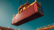 © Kanomaoi - Heavy Cargo Crane Lifting Red Shipping Container at Logistics Port