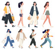 © Rawpixel.com - PNG Diverse fashionable walking characters on transparent background