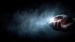 © Bubi Studio - Close up of hand holding glowing light with white smoke mist explosion on pure dark background