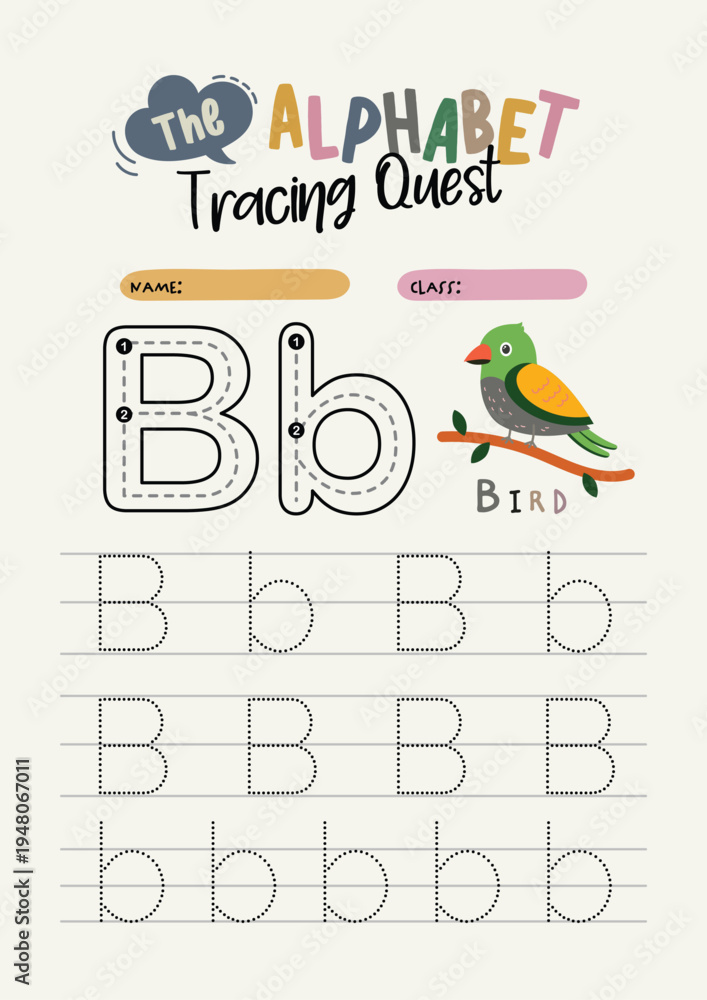 Printable alphabet tracing worksheet showing letter B practice for kids ...