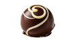 © Friedrich - Isolated gourmet dark chocolate truffle with elegant white and light yellow swirl decoration.