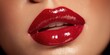 © NovaVision - Close-up of glossy red lips with a hint of teeth showing, perfect for beauty and fashion