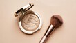 © Haseeb - Compact powder makeup with brush on soft neutral background