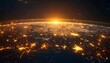 © PandaUniverse - digital network of connecting points and thin lines, glowing golden nodes,