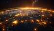 © PandaUniverse - digital network of connecting points and thin lines, glowing golden nodes,